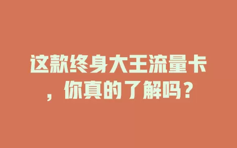 这款终身大王流量卡，你真的了解吗？