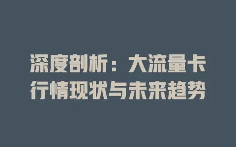 深度剖析：大流量卡行情现状与未来趋势