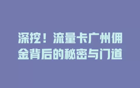 深挖！流量卡广州佣金背后的秘密与门道