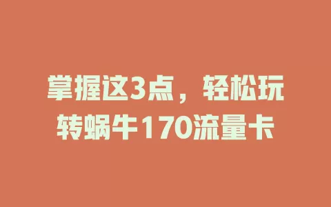 掌握这3点，轻松玩转蜗牛170流量卡