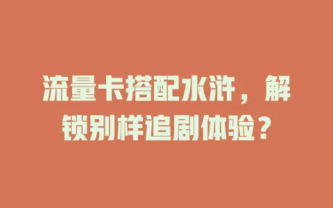流量卡搭配水浒，解锁别样追剧体验？