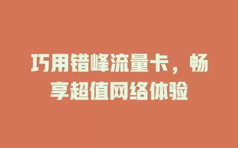 巧用错峰流量卡，畅享超值网络体验