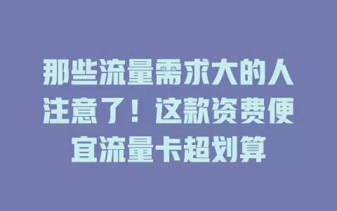 那些流量需求大的人注意了！这款资费便宜流量卡超划算