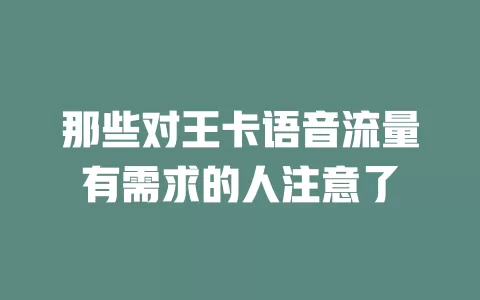 那些对王卡语音流量有需求的人注意了