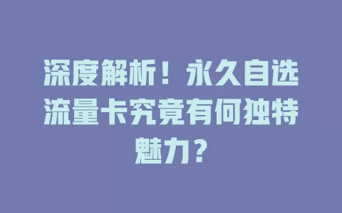 深度解析！永久自选流量卡究竟有何独特魅力？