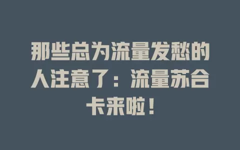 那些总为流量发愁的人注意了：流量苏合卡来啦！