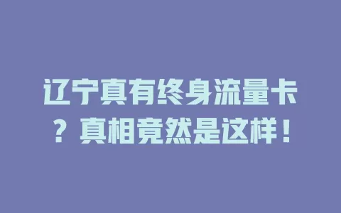辽宁真有终身流量卡？真相竟然是这样！