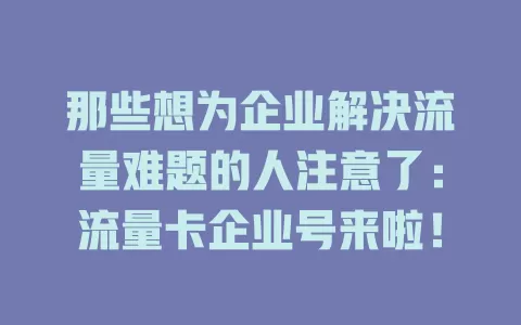 那些想为企业解决流量难题的人注意了：流量卡企业号来啦！