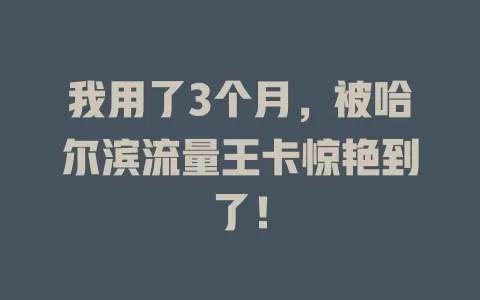 我用了3个月，被哈尔滨流量王卡惊艳到了！