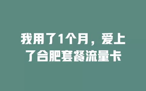 我用了1个月，爱上了合肥套餐流量卡
