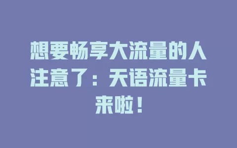 想要畅享大流量的人注意了：天语流量卡来啦！