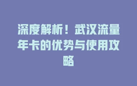 深度解析！武汉流量年卡的优势与使用攻略