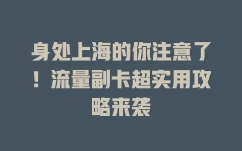 身处上海的你注意了！流量副卡超实用攻略来袭