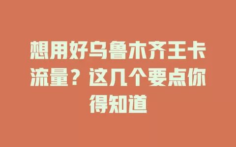 想用好乌鲁木齐王卡流量？这几个要点你得知道