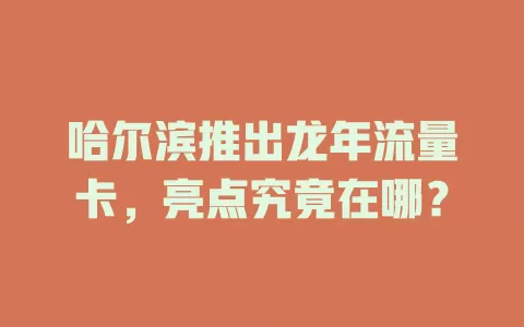 哈尔滨推出龙年流量卡，亮点究竟在哪？