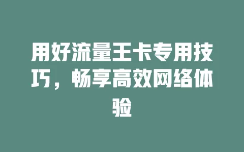 用好流量王卡专用技巧，畅享高效网络体验