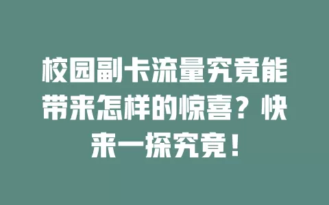 校园副卡流量究竟能带来怎样的惊喜？快来一探究竟！