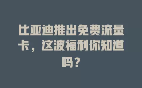 比亚迪推出免费流量卡，这波福利你知道吗？