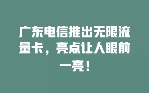 广东电信推出无限流量卡，亮点让人眼前一亮！