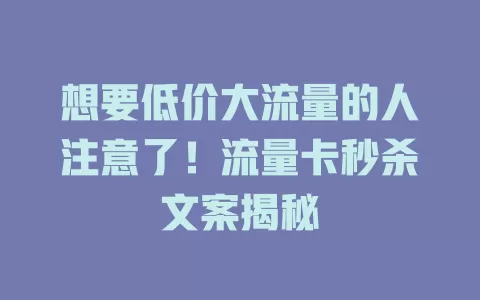 想要低价大流量的人注意了！流量卡秒杀文案揭秘