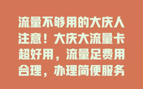 流量不够用的大庆人注意！大庆大流量卡超好用，流量足费用合理，办理简便服务贴心