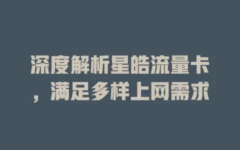 深度解析星皓流量卡，满足多样上网需求