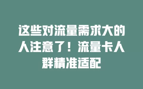 这些对流量需求大的人注意了！流量卡人群精准适配