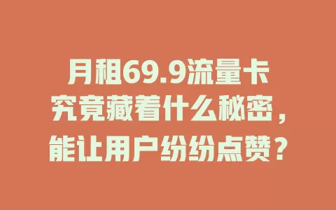 月租69.9流量卡究竟藏着什么秘密，能让用户纷纷点赞？