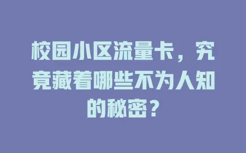 校园小区流量卡，究竟藏着哪些不为人知的秘密？