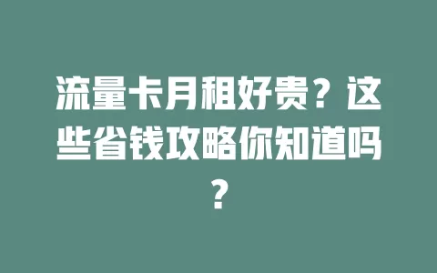 流量卡月租好贵？这些省钱攻略你知道吗？