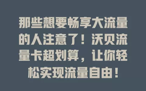 那些想要畅享大流量的人注意了！沃贝流量卡超划算，让你轻松实现流量自由！