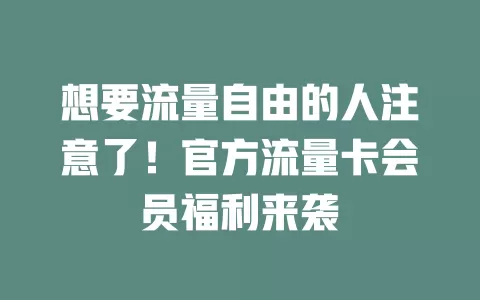 想要流量自由的人注意了！官方流量卡会员福利来袭
