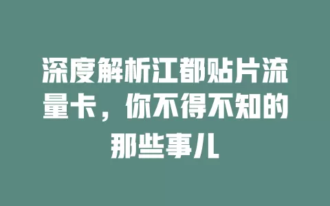 深度解析江都贴片流量卡，你不得不知的那些事儿