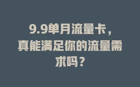 9.9单月流量卡，真能满足你的流量需求吗？