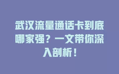 武汉流量通话卡到底哪家强？一文带你深入剖析！