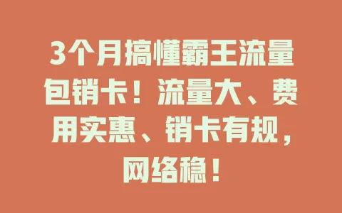 3个月搞懂霸王流量包销卡！流量大、费用实惠、销卡有规，网络稳！