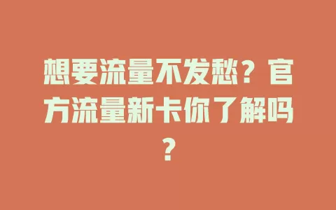 想要流量不发愁？官方流量新卡你了解吗？