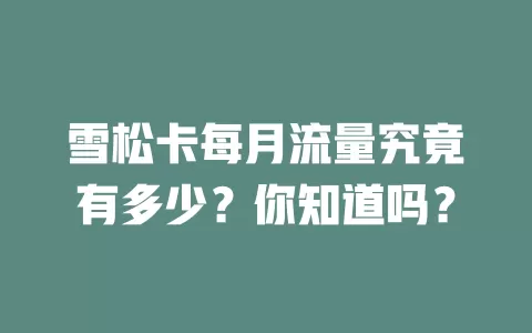 雪松卡每月流量究竟有多少？你知道吗？