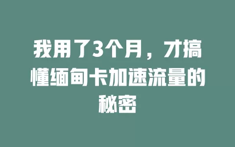 我用了3个月，才搞懂缅甸卡加速流量的秘密