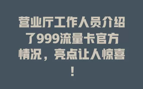 营业厅工作人员介绍了999流量卡官方情况，亮点让人惊喜！