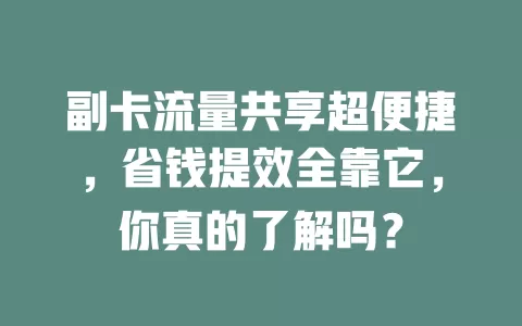 副卡流量共享超便捷，省钱提效全靠它，你真的了解吗？