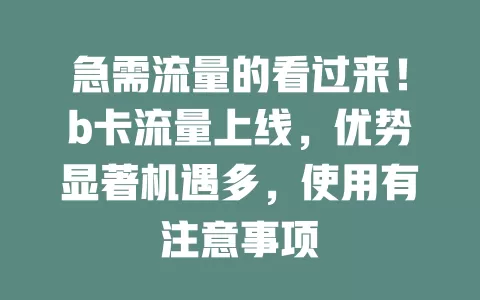 急需流量的看过来！b卡流量上线，优势显著机遇多，使用有注意事项