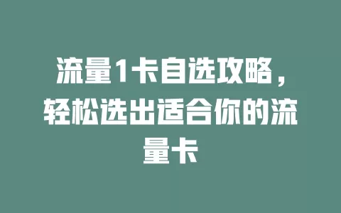 流量1卡自选攻略，轻松选出适合你的流量卡