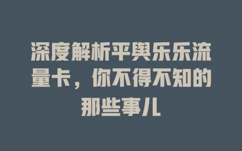 深度解析平舆乐乐流量卡，你不得不知的那些事儿