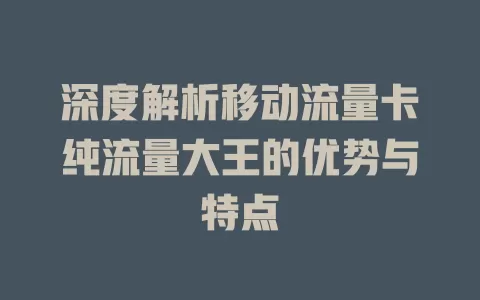 深度解析移动流量卡纯流量大王的优势与特点