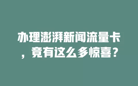 办理澎湃新闻流量卡，竟有这么多惊喜？