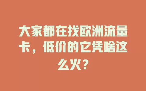 大家都在找欧洲流量卡，低价的它凭啥这么火？