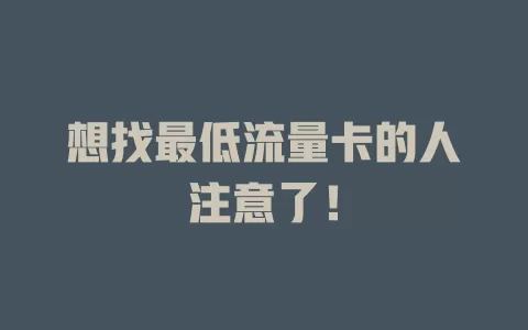 想找最低流量卡的人注意了！