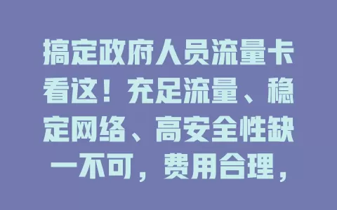 搞定政府人员流量卡看这！充足流量、稳定网络、高安全性缺一不可，费用合理，多因素综合考量让通讯更便捷高效