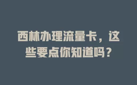 西林办理流量卡，这些要点你知道吗？